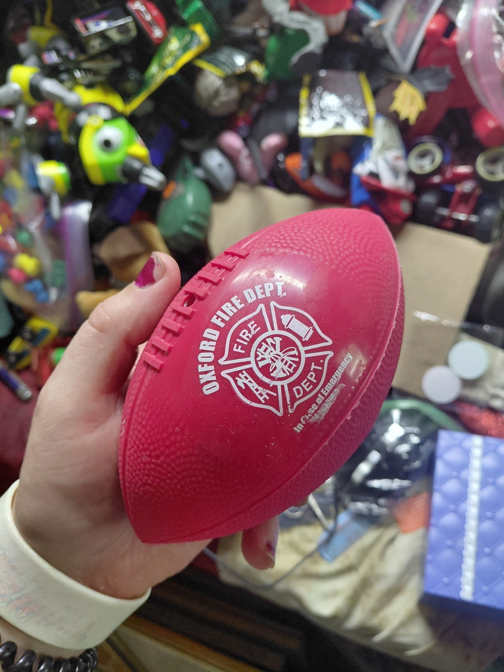 custom-imprinted, pink promotional mini football "Oxford Fire dept. inflated 6"